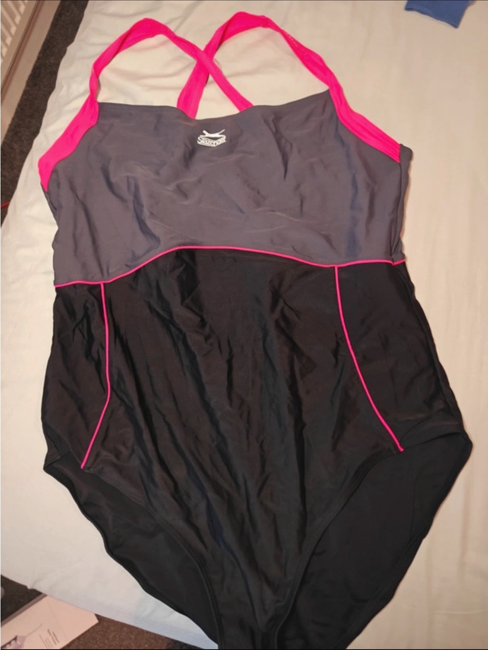 Slazenger Gray and Black One-Piece Swimsuit with Pink Straps